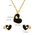 Detail view of heart jewelry set with 45cm necklace and earrings dimensions in gold steel - Gold Black Hollow Heart (SE24230BG)