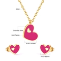 Golden stainless steel necklace and earrings jewelry set with red heart enamel charms - Gold Peach Pink Hollow Heart (SE24230FG)