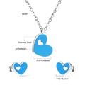 Detailed view of blue heart jewelry set with exact dimensions and stainless steel material - Silver Sky Blue Hollow Heart (SE24230KS)