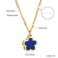Detail of gold plated stainless steel flower necklace with blue enamel and textured chain - Dark Blue Flower Enamel Style (NE2C290KG)