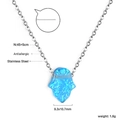 Collana con ciondolo mano di Fatima in opale blu e acciaio inox con catena di 45+5cm - Stile Argento (NE2D230JS)