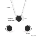 Vista dettagliata del set di gioielli neri da 12mm con misure di collana e orecchini - Stile Tondo Argento Nero (SE25130BS)