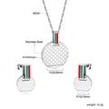 Set gioielli in acciaio inox con maglia a righe e pendente tondo a scacchi - Stile Griglia Tonda Argento (SE249201S)