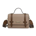 Sac à main beige avec poignées marron foncé et bandoulière à motifs géométriques - Kaki