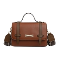 Sac à main marron grainé avec large bandoulière lettrée et détails dorés - Marron