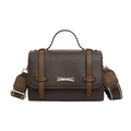 Sac bandoulière en cuir marron foncé avec bordure contrastée et bandoulière tissée - Marron
