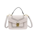 Elegant white crossbody square bag with gold buckle and top handle for women - White
