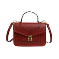 Deep red pebbled leather crossbody bag with gold buckle and black edge finishing - Red