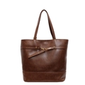 Vintage brown PU leather tote bag with gold buckle straps and spacious rectangular shape - Tan