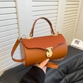 Chic brown cylindrical crossbody bag with pleated texture and gold metal lock - Yellow Brown