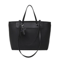 Borsa tote minimalista in pelle nera a grana con grande capacità e charm elefante - Nero