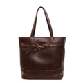 Vintage dark brown leather tote bag with metallic buckle and large capacity design - Dark Brown