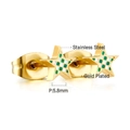 Gold plated stainless steel star stud earrings with green checkerboard enamel pattern - Star Shape (EA13680MG)