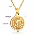 Collier médaille Saint Benoît en acier inoxydable doré avec chaîne 45cm et pendentif 22mm - Or (NE212601G)