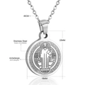 Collier en acier inoxydable argenté avec médaille de Saint Benoît et pendentif rond gravé - Argent (NE212601S)