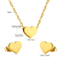 Detailed size specifications for gold heart earrings and necklace set in stainless steel - Gold (SE236301G)