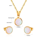 Gold plated stainless steel jewelry set with white shell round necklace and stud earrings - Gold Style(SE229704G)