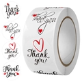 White round 'Thank You' stickers roll with black script and red heart for gift packaging - 25mm-500Pcs/Roll / Black Artistic Hand-lettered Red Heart Style (C131)