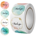 Round watercolor Thank You stickers with gold geometric accents on a large roll - 25mm-500Pcs/Roll / Multicolor Fresh Watercolor Gold Border Style (C132)