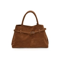 Borsa tote vintage in pelle scamosciata marrone con fibbia in metallo e grande capacità - Marrone