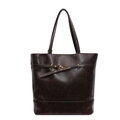 Retro coffee brown tote bag in matte leather with decorative buckle and gold hardware - Coffee
