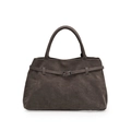 Deep coffee vintage frosted tote bag with elegant long strap buckles and double handles - Gray