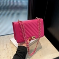 Chic magenta quilted chain handbag with gold twist lock and V-stitch crossbody strap - Rose Red