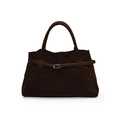 Borsa tote in finto camoscio marrone scuro con cinturino decorativo con fibbia - Marrone