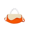 Sac boîte bicolore orange et beige avec poignée à perles et finitions en métal doré - Orange