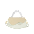 Sac bandoulière crème avec rabat tissé marron et poignée élégante en perles acryliques - Blanc Cassé