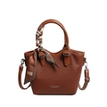 Brown litchi grain bucket bag with decorative scarf and adjustable shoulder strap - Brown