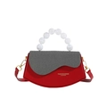 Sac boîte tendance en cuir rouge avec rabat gris et poignée en perles acryliques - Rouge