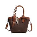 Sac seau marron en cuir grainé avec foulard en soie décoratif sur la poignée - Marron