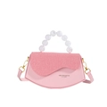 Sac boîte rose avec poignée en perles et rabat texturé pour femme style bandoulière - Rose