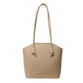 Beige bucket tas met litchi-textuur en elegante schouderband met knoop en gouden kop - Khaki