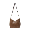 Vintage-Hobo-Tasche aus braunem PU-Leder mit breitem Gurt und Messingbeschlägen - Khaki