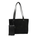 Minimalist black faux suede tote bag set with matching small zipper pouch - Black