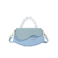 Petit sac à bandoulière bleu clair avec rabat vert et poignée en perles blanches - Bleu