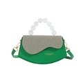 Sac bandoulière vert en cuir avec rabat texturé blanc et poignée en perles transparentes - Vert