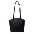 Elegante zwarte bucket bag van generfd leer met smalle schouderbanden en metaal - Zwart