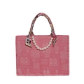 Roze Double Happiness draagtas met parelketting en een bloemige zijden sjaal - Jacquard Roze Groot