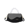 Sac boîte bicolore gris et noir avec poignée en perles acryliques et texte doré - Noir