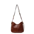 Vintage braune Bucket Bag für Damen mit kontrastierendem, verstellbarem Textilschultergurt - Braun