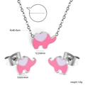 Schmuckset rosa Elefant mit Herzohren, Edelstahl Halskette und Ohrstecker Set für Damen - Silber