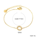 Gold stainless steel thin chain bracelet with 12mm zircon sunflower pendant charm - Gold Round Hollow Style (BR27560AG)