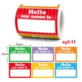 Rotolo di etichette Hello My Name Is in 6 colori per scuola e ufficio professionale - 75x50mm / Stile di Testo Semplice Colorato (syf-11)