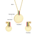 Set di gioielli in acciaio inossidabile dorato con smalto a strisce rosse e verdi - Stile Griglia Tonda Oro (SE249201G)