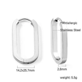 Macro view of silver stainless steel geometric earrings with technical dimensions - Oval Design / Steel