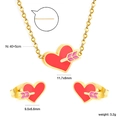 Detail view of heart and arrow jewelry set showing necklace and stud earring dimensions - Gold Red Cupid Arrow (SE26160EG)