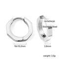 Detailed view of hexagonal stainless steel hoop earrings with precise size dimensions - Octagon Style / Steel